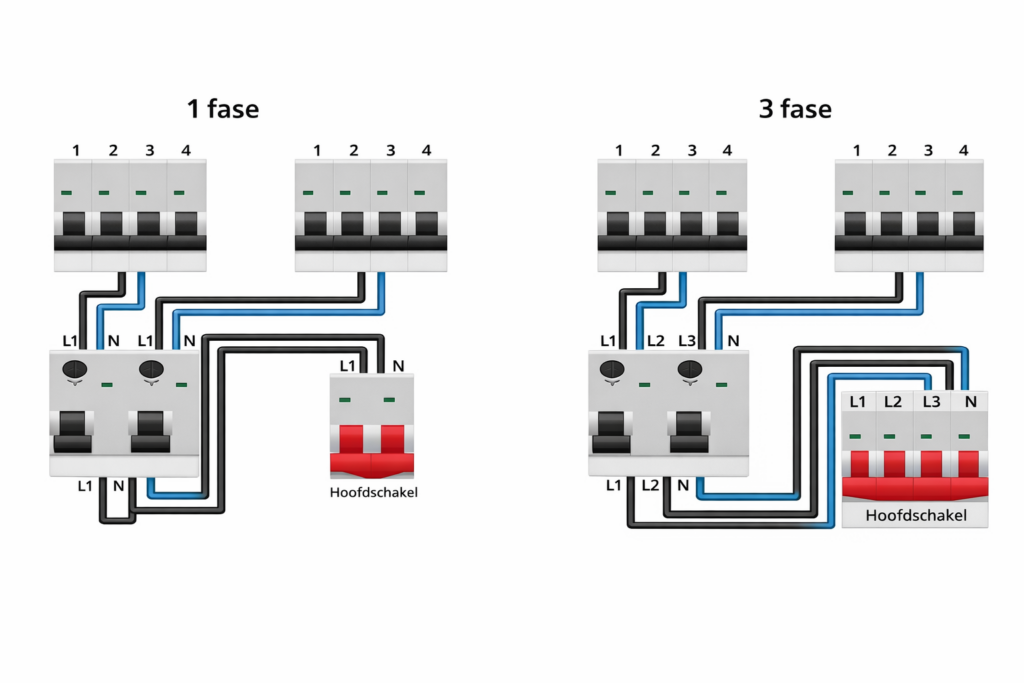 1 en 3 fase aansluiting bij Electra-Gigant